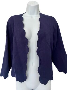 NWT Charter Club Navy Scalloped Cropped 3/4 Sleeve Shrug Open Cardigan, Size 1X